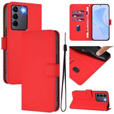 Per vivo V27 5G / V27 Pro 5G Custodia per telefono in pelle tinta unita con cordino (rosso)