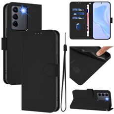 Per vivo V27 5G / V27 Pro 5G Custodia per telefono in pelle tinta unita con cordino (nero)