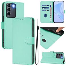 Per vivo V27 5G / V27 Pro 5G Custodia per telefono in pelle tinta unita con cordino (verde menta)