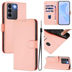 Per vivo V27E 4G Global / T2 4G Global Custodia in pelle tinta unita con cordino (rosa)