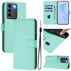 Per vivo V27E 4G Global / T2 4G Global Custodia in pelle tinta unita con cordino (verde menta)