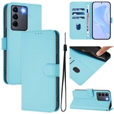 Per vivo V27E 4G Global / T2 4G Global Custodia in pelle tinta unita con cordino (blu cielo)