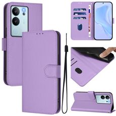 Per vivo V29E 5G Global / Y200 5G Global Custodia in pelle tinta unita con cordino (viola lavanda)