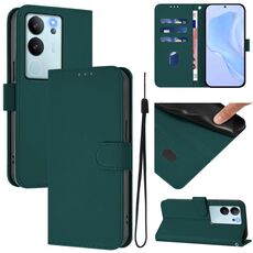 Per vivo V29E 5G Global / Y200 5G Global Custodia in pelle tinta unita con cordino (verde scuro)