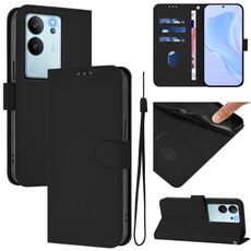 Per vivo V29E 5G Global / Y200 5G Global Custodia in pelle tinta unita con cordino (nero)