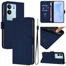 Per vivo V29E 5G Global / Y200 5G Global Custodia in pelle tinta unita con cordino (blu navy)