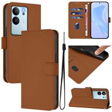 Per vivo V30 Lite 5G Custodia per telefono in pelle tinta unita con cordino Global Skin Feel (marrone)