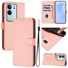 Per vivo V30 Lite 5G Custodia per telefono in pelle tinta unita con cordino Global Skin Feel (rosa)
