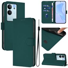 Per vivo V30 Lite 5G Custodia per telefono in pelle tinta unita con cordino Global Skin Feel (verde scuro)