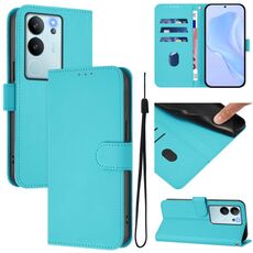 Per vivo V30 Lite 5G Custodia per telefono in pelle tinta unita con cordino Global Skin Feel (Lake Blue)