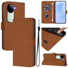 Per vivo V40E 5G India / iQOO Z9s 5G Custodia in pelle tinta unita effetto pelle con cordino (marrone)