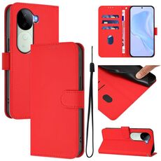 Per vivo V40E 5G India / iQOO Z9s 5G Custodia in pelle tinta unita con cordino (rosso)