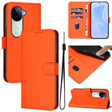 Per vivo V40E 5G India / iQOO Z9s 5G Custodia in pelle tinta unita con cordino (arancione)