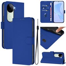 Per vivo V40E 5G India / iQOO Z9s 5G Custodia in pelle tinta unita con cordino (blu scuro)