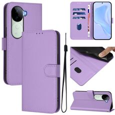 Per vivo V40E 5G India / iQOO Z9s 5G Custodia in pelle tinta unita con cordino (viola lavanda)