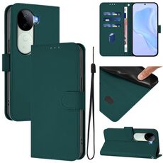 Per vivo V40E 5G India / iQOO Z9s 5G Custodia in pelle tinta unita con cordino (verde scuro)