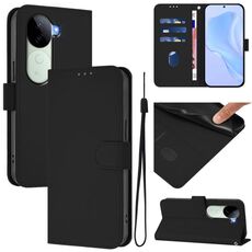 Per vivo V40E 5G India / iQOO Z9s 5G Custodia in pelle tinta unita con cordino (nero)
