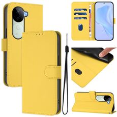 Per vivo V40E 5G India / iQOO Z9s 5G Custodia in pelle tinta unita con cordino (giallo limone)