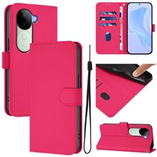 Per vivo V40E 5G India / iQOO Z9s 5G Custodia in pelle tinta unita con cordino (rosso rosa)