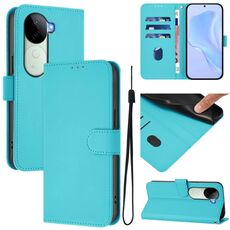 Per vivo V40E 5G India / iQOO Z9s 5G Custodia in pelle tinta unita con cordino (Lake Blue)