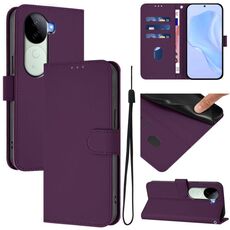 Per vivo V40E 5G India / iQOO Z9s 5G Custodia in pelle tinta unita con cordino (viola)