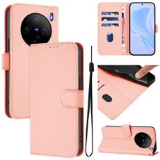 Per vivo X100S 5G Custodia in pelle tinta unita con cordino (rosa)