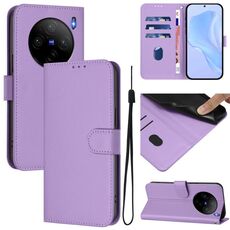 Per vivo X100S 5G Custodia in pelle tinta unita con cordino (viola lavanda)