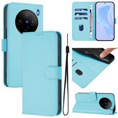 Per vivo X100S 5G Custodia in pelle tinta unita con cordino (blu cielo)