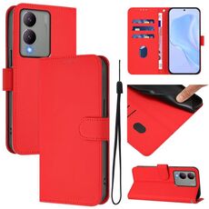 Per vivo Y17S 4G Custodia per telefono in pelle tinta unita con cordino Global Skin Feel (rosso)