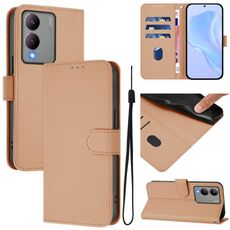 Per vivo Y17S 4G Custodia per telefono in pelle tinta unita con cordino Global Skin Feel (nudo)