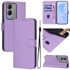 Per vivo Y17S 4G Custodia per telefono in pelle tinta unita con cordino Global Skin Feel (viola lavanda)