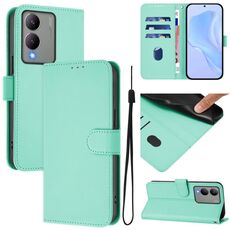 Per vivo Y17S 4G Custodia per telefono in pelle tinta unita con cordino Global Skin Feel (verde menta)