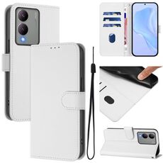 Per vivo Y17S 4G Custodia per telefono in pelle tinta unita con cordino Global Skin Feel (bianco)