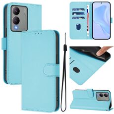 Per vivo Y17S 4G Custodia per telefono in pelle tinta unita con cordino Global Skin Feel (blu cielo)