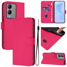 Per vivo Y17S 4G Custodia per telefono in pelle tinta unita con cordino Global Skin Feel (rosso rosa)