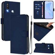 Per vivo Y17 / Y15 / Y12 / Y11 Custodia in pelle tinta unita con cordino (blu navy)
