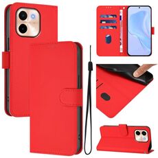 Per vivo Y28 4G Custodia in pelle tinta unita con cordino (rosso)