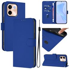 Per vivo Y28 4G Custodia in pelle tinta unita con cordino (blu scuro)