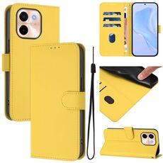 Per vivo Y28 4G Custodia in pelle tinta unita con cordino (giallo limone)