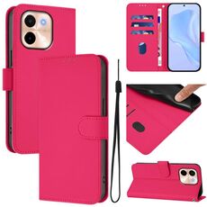 Per vivo Y28 4G Custodia in pelle tinta unita con cordino (rosso rosa)