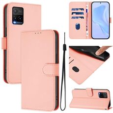 Per vivo Y33S 4G Global / Y21 2021 Custodia in pelle tinta unita con cordino (rosa)