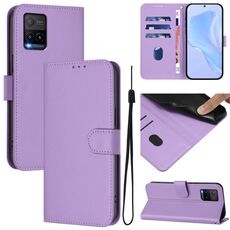 Per vivo Y33S 4G Global / Y21 2021 Custodia in pelle tinta unita con cordino (viola lavanda)