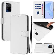 Per vivo Y33S 4G Global / Y21 2021 Custodia in pelle tinta unita con cordino (bianco)