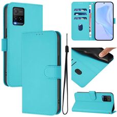 Per vivo Y33S 4G Global / Y21 2021 Custodia in pelle tinta unita con cordino (Lake Blue)