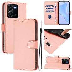 Per vivo Y35 4G Global / Y22S 4G Global Custodia in pelle tinta unita con cordino (rosa)
