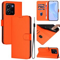 Per vivo Y35 4G Global / Y22S 4G Global Custodia in pelle tinta unita con cordino (arancione)