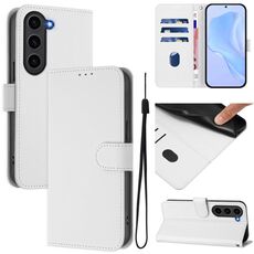 Per Samsung Galaxy S23+ 5G Custodia in pelle tinta unita con cordino (bianco)