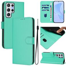 Per Samsung Galaxy S22 Ultra 5G Custodia in pelle tinta unita con cordino (verde)