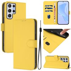 Per Samsung Galaxy S22 Ultra 5G Custodia in pelle tinta unita con cordino (giallo limone)