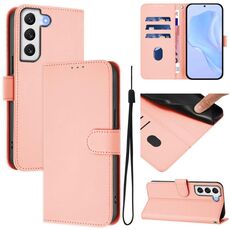 Per Samsung Galaxy S22+ 5G Custodia in pelle tinta unita con cordino (rosa)